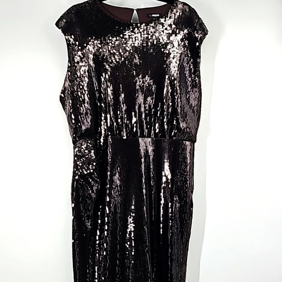 Express Sequined Midi Dress Capped Sleeves Oxblood - Picture 15 of 17